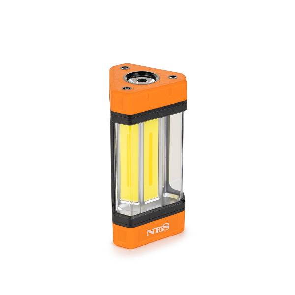 Narandžasto-crna punjiva ručna lampa sa prozirnim kućištem i snažnim LED panelima.